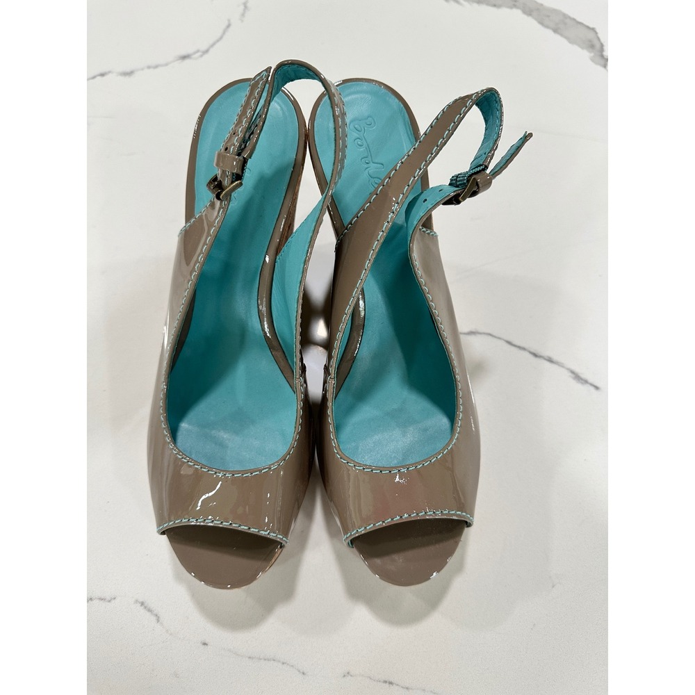 Boden Platform Wedge Heels Peep Toe Slingback‎ Taupe Cork Size 38
